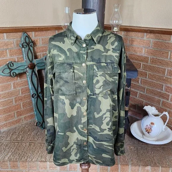 Escalier Camouflage Blouse Tapestry Embroidered Back Size M - Picture 3 of 6